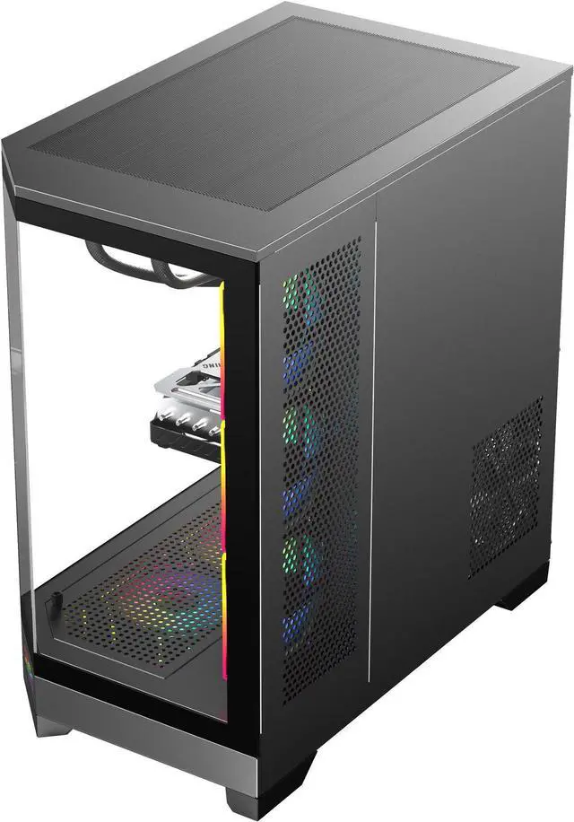 Alt view image 10 of 12 - DIYPC  Vanguard-F1-BK -Black Dual USB3.0 and Type C Tempered Glass ATX Full Tower Gaming Computer Case w/ 4 x ARGB PWM Fans (3 x MB Side, 1 x Rear) Pre-Installed.
