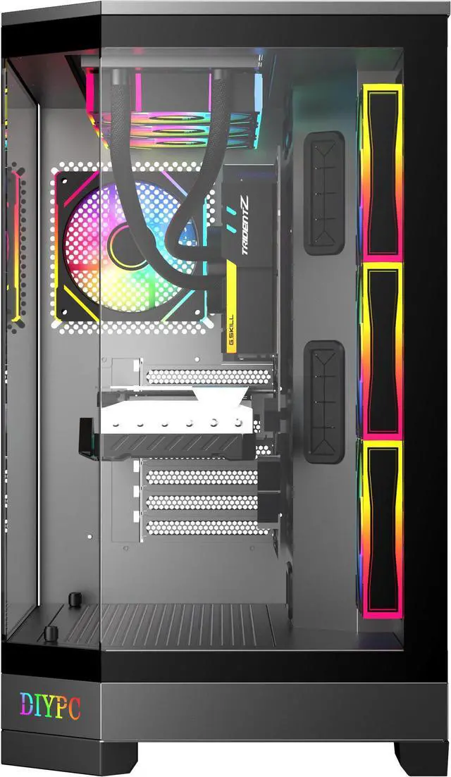 Alt view image 11 of 12 - DIYPC  Vanguard-F1-BK -Black Dual USB3.0 and Type C Tempered Glass ATX Full Tower Gaming Computer Case w/ 4 x ARGB PWM Fans (3 x MB Side, 1 x Rear) Pre-Installed.