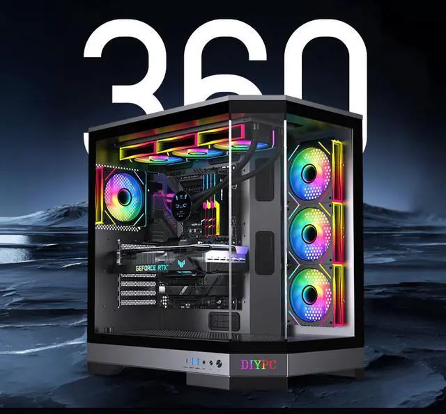 Alt view image 4 of 12 - DIYPC  Vanguard-F1-BK -Black Dual USB3.0 and Type C Tempered Glass ATX Full Tower Gaming Computer Case w/ 4 x ARGB PWM Fans (3 x MB Side, 1 x Rear) Pre-Installed.