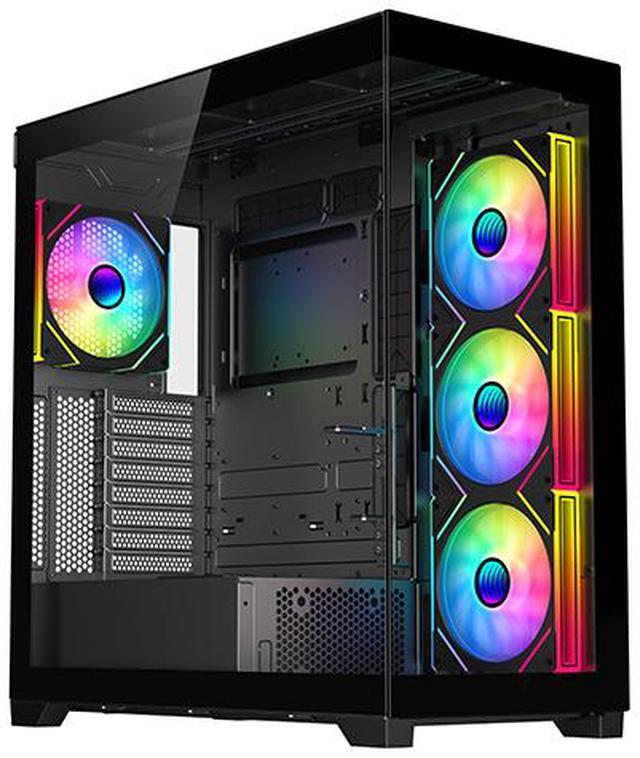 Alt view image 7 of 15 - DIYPC  Vanguard-F2-BK -Black Dual USB3.0 and Type C Tempered Glass ATX Full Tower Gaming Computer Case w/ 4 x 140mm ARGB PWM Fans (3 x MB Side, 1 x Rear) Pre-Installed. Support BTF Back Plug MB.