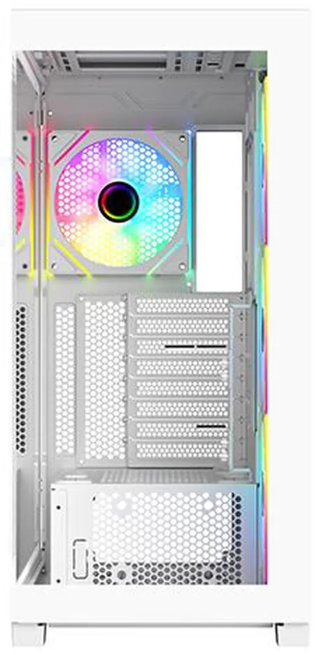 Alt view image 10 of 14 - DIYPC  Vanguard-F2-W -White Dual USB3.0 and Type C Tempered Glass ATX Full Tower Gaming Computer Case w/ 4 x 140mm ARGB PWM Fans (3 x MB Side, 1 x Rear) Pre-Installed. Support BTF Back Plug MB.