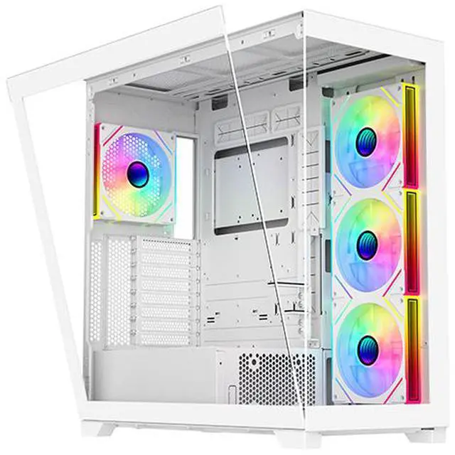 Alt view image 7 of 14 - DIYPC  Vanguard-F2-W -White Dual USB3.0 and Type C Tempered Glass ATX Full Tower Gaming Computer Case w/ 4 x 140mm ARGB PWM Fans (3 x MB Side, 1 x Rear) Pre-Installed. Support BTF Back Plug MB.