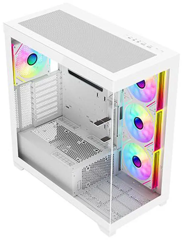 Alt view image 12 of 14 - DIYPC  Vanguard-F2-W -White Dual USB3.0 and Type C Tempered Glass ATX Full Tower Gaming Computer Case w/ 4 x 140mm ARGB PWM Fans (3 x MB Side, 1 x Rear) Pre-Installed. Support BTF Back Plug MB.