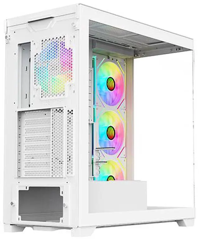 Alt view image 9 of 14 - DIYPC  Vanguard-F2-W -White Dual USB3.0 and Type C Tempered Glass ATX Full Tower Gaming Computer Case w/ 4 x 140mm ARGB PWM Fans (3 x MB Side, 1 x Rear) Pre-Installed. Support BTF Back Plug MB.
