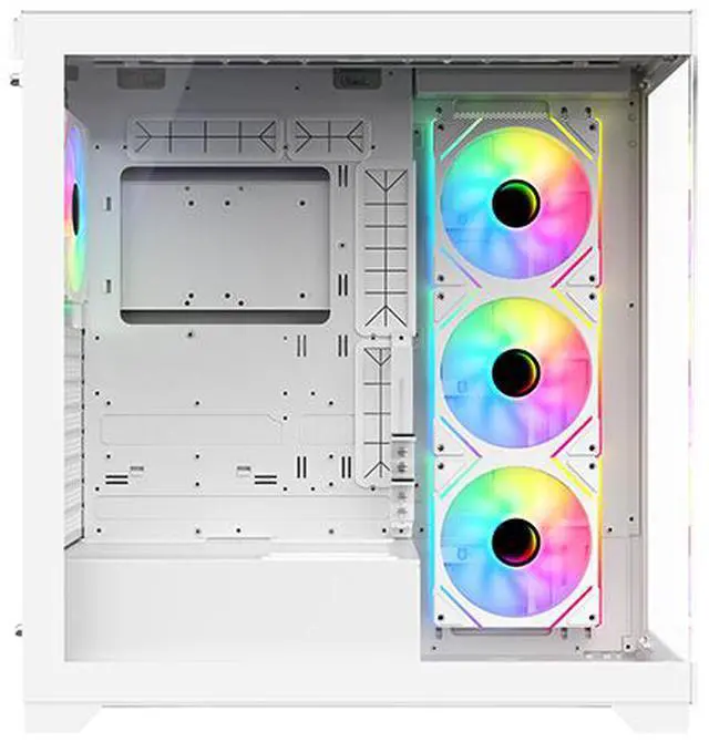 Alt view image 8 of 14 - DIYPC  Vanguard-F2-W -White Dual USB3.0 and Type C Tempered Glass ATX Full Tower Gaming Computer Case w/ 4 x 140mm ARGB PWM Fans (3 x MB Side, 1 x Rear) Pre-Installed. Support BTF Back Plug MB.