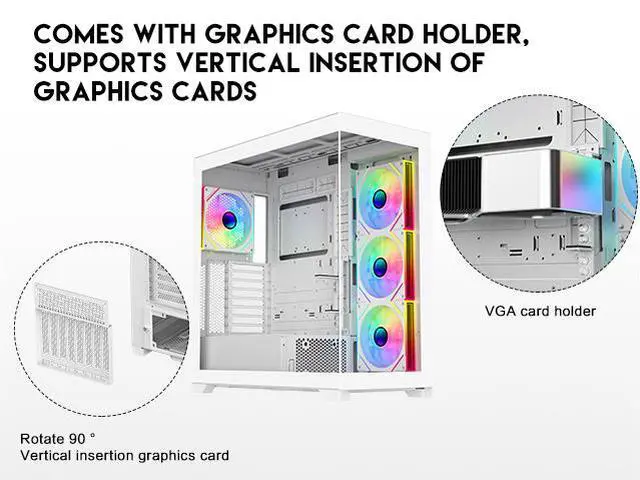 Alt view image 3 of 14 - DIYPC  Vanguard-F2-W -White Dual USB3.0 and Type C Tempered Glass ATX Full Tower Gaming Computer Case w/ 4 x 140mm ARGB PWM Fans (3 x MB Side, 1 x Rear) Pre-Installed. Support BTF Back Plug MB.