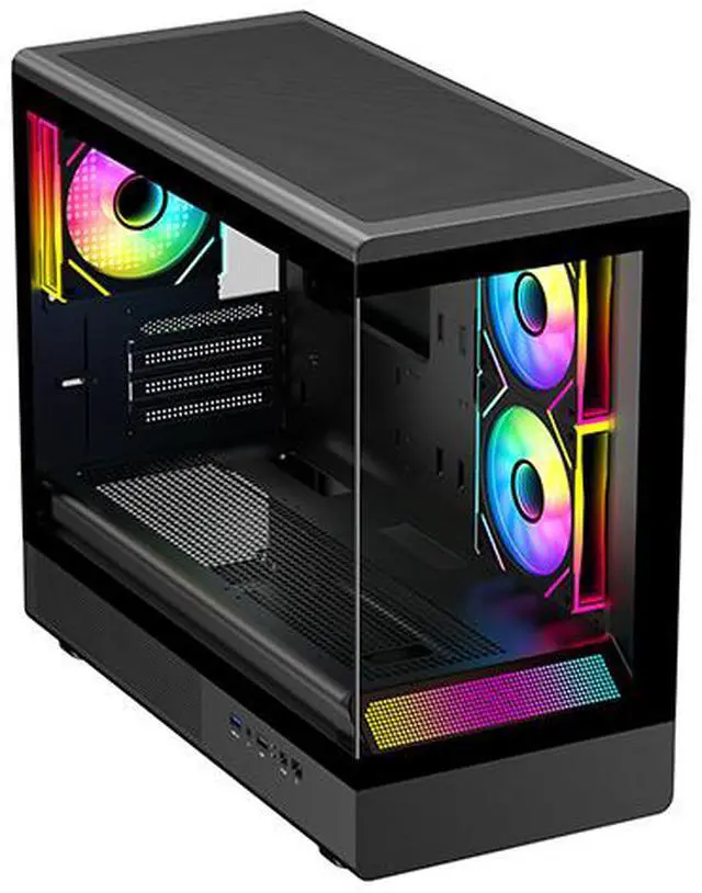 Alt view image 2 of 15 - DIYPC ARGB-M1-BK Black USB3.0 Tempered Glass Micro ATX Gaming Computer Case w/ Dual Tempered Glass Panel and 3 x ARGB PWM Fans (Pre-Installed)