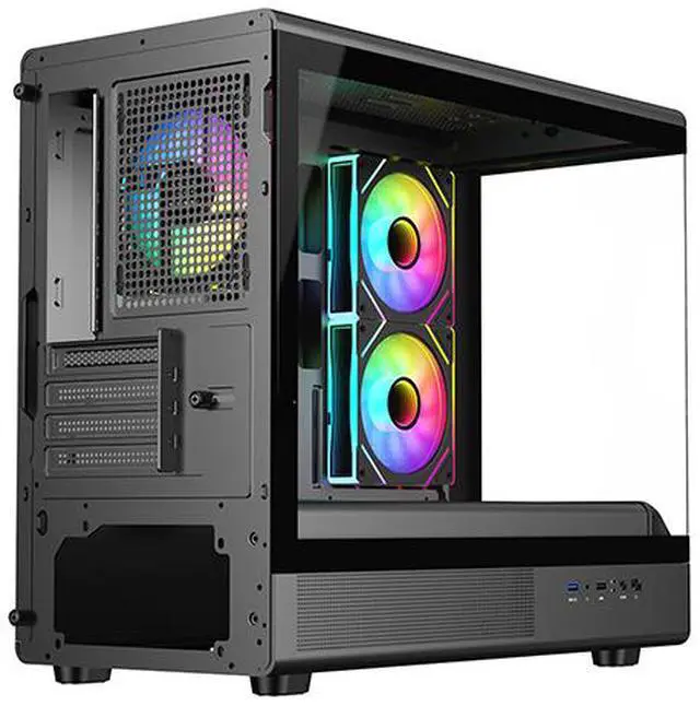 Alt view image 12 of 15 - DIYPC ARGB-M1-BK Black USB3.0 Tempered Glass Micro ATX Gaming Computer Case w/ Dual Tempered Glass Panel and 3 x ARGB PWM Fans (Pre-Installed)