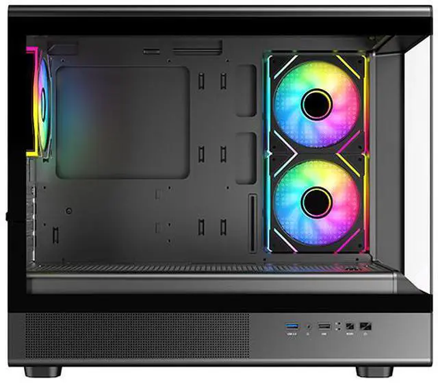 Alt view image 11 of 15 - DIYPC ARGB-M1-BK Black USB3.0 Tempered Glass Micro ATX Gaming Computer Case w/ Dual Tempered Glass Panel and 3 x ARGB PWM Fans (Pre-Installed)