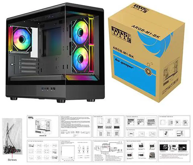 Alt view image 15 of 15 - DIYPC ARGB-M1-BK Black USB3.0 Tempered Glass Micro ATX Gaming Computer Case w/ Dual Tempered Glass Panel and 3 x ARGB PWM Fans (Pre-Installed)