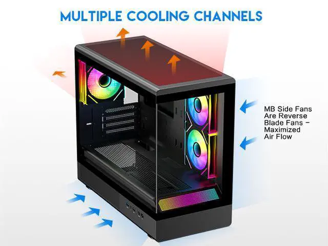 Alt view image 7 of 15 - DIYPC ARGB-M1-BK Black USB3.0 Tempered Glass Micro ATX Gaming Computer Case w/ Dual Tempered Glass Panel and 3 x ARGB PWM Fans (Pre-Installed)