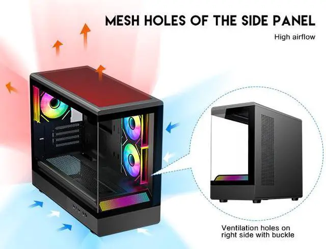 Alt view image 9 of 15 - DIYPC ARGB-M1-BK Black USB3.0 Tempered Glass Micro ATX Gaming Computer Case w/ Dual Tempered Glass Panel and 3 x ARGB PWM Fans (Pre-Installed)