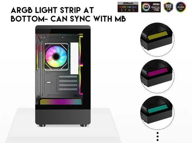Alt view image 3 of 15 - DIYPC ARGB-M1-BK Black USB3.0 Tempered Glass Micro ATX Gaming Computer Case w/ Dual Tempered Glass Panel and 3 x ARGB PWM Fans (Pre-Installed)