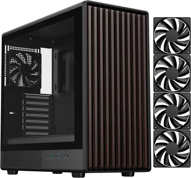 Main image of DIYPC DIY-ATX08-Wood Black USB3.0 /Type C ATX Mid Tower Gaming Computer Case w/ Tempered Glass Side Panel and Walnut Wood Front Panel, 4 x 120mm PWM Fans Pre-Installed