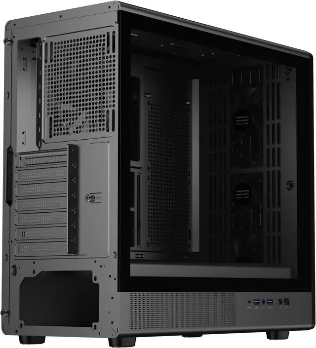 Alt view image 13 of 14 - DIYPC DIY-ATX08-Wood Black USB3.0 /Type C ATX Mid Tower Gaming Computer Case w/ Tempered Glass Side Panel and Walnut Wood Front Panel, 4 x 120mm PWM Fans Pre-Installed