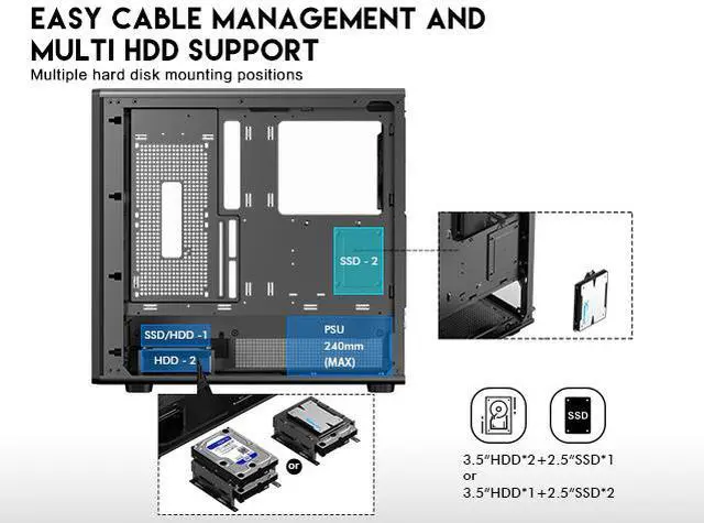 Alt view image 6 of 14 - DIYPC DIY-ATX08-Wood Black USB3.0 /Type C ATX Mid Tower Gaming Computer Case w/ Tempered Glass Side Panel and Walnut Wood Front Panel, 4 x 120mm PWM Fans Pre-Installed