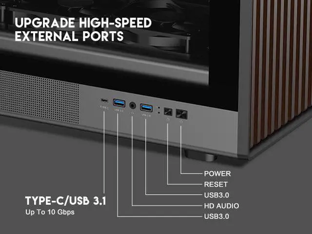 Alt view image 4 of 14 - DIYPC DIY-ATX08-Wood Black USB3.0 /Type C ATX Mid Tower Gaming Computer Case w/ Tempered Glass Side Panel and Walnut Wood Front Panel, 4 x 120mm PWM Fans Pre-Installed