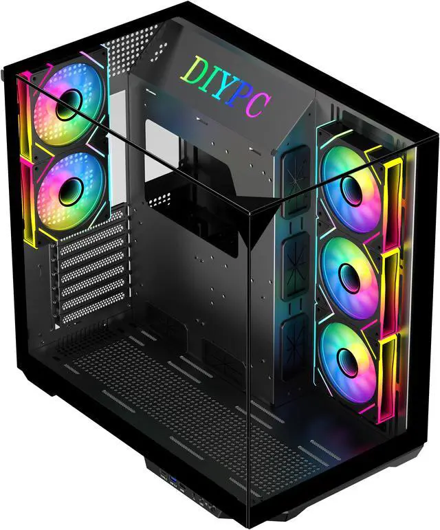Alt view image 4 of 16 - DIYPC  ARGB-DC800-BK Black Dual USB3.0 and Type C Tempered Glass ATX Mid Tower Gaming Computer Case w/ 5 x ARGB PWM Fans (3 x MB Side, 2 x Rear) Pre-Installed. Support BTF Back Plug MB