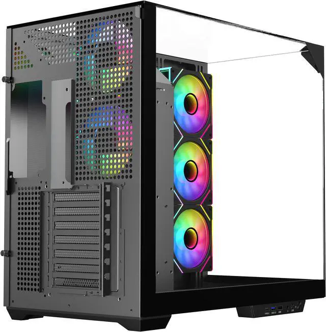 Alt view image 14 of 16 - DIYPC  ARGB-DC800-BK Black Dual USB3.0 and Type C Tempered Glass ATX Mid Tower Gaming Computer Case w/ 5 x ARGB PWM Fans (3 x MB Side, 2 x Rear) Pre-Installed. Support BTF Back Plug MB
