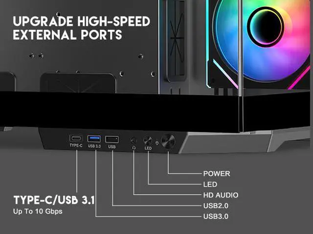 Alt view image 7 of 16 - DIYPC  ARGB-DC800-BK Black Dual USB3.0 and Type C Tempered Glass ATX Mid Tower Gaming Computer Case w/ 5 x ARGB PWM Fans (3 x MB Side, 2 x Rear) Pre-Installed. Support BTF Back Plug MB