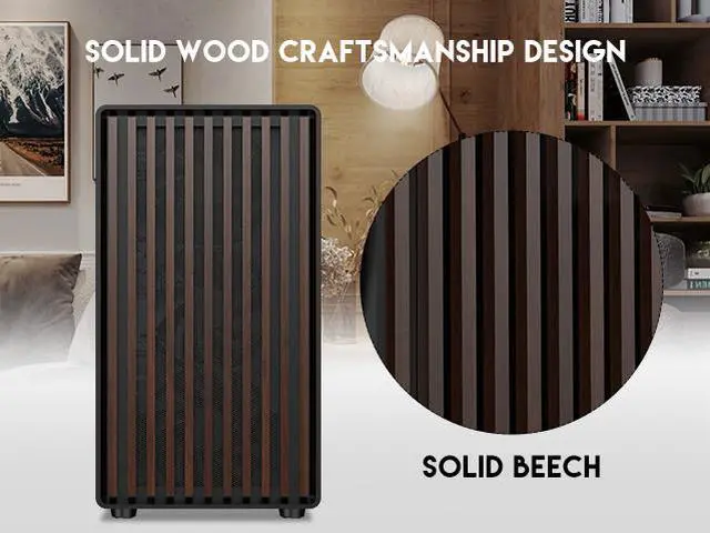 Alt view image 4 of 15 - DIYPC DIY-mATX06-Wood Black USB3.0 /Type C Micro ATX Mid Tower Gaming Computer Case w/ Tempered Glass Side Panel and Walnut Wood Front Panel / 4 x PWM Fans Pre-Installed