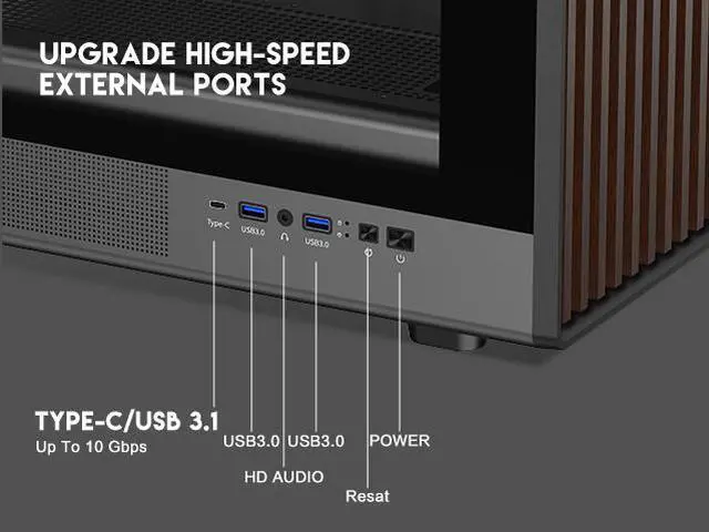 Alt view image 6 of 15 - DIYPC DIY-mATX06-Wood Black USB3.0 /Type C Micro ATX Mid Tower Gaming Computer Case w/ Tempered Glass Side Panel and Walnut Wood Front Panel / 4 x PWM Fans Pre-Installed