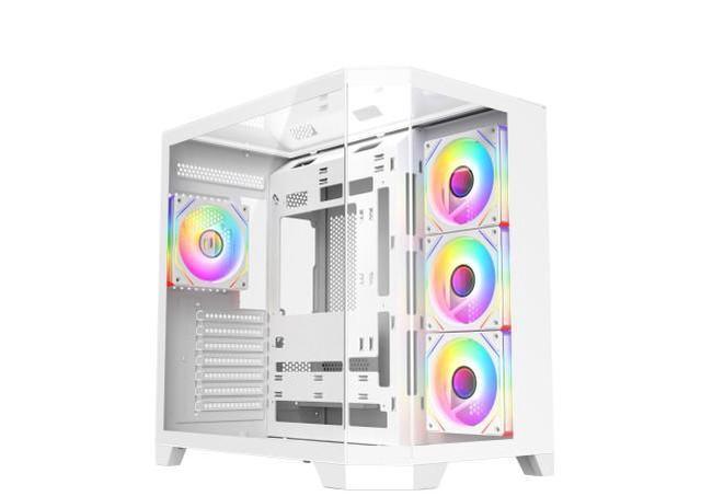 Alt view image 3 of 8 - DIYPC ARGB-N8-W White Dual USB3.0/ 1 xType C Tempered Glass ATX Gaming Computer Case w/ 4 xTempered Glass Panel and 4 x ARGB PWM Fans (Pre-Installed)
