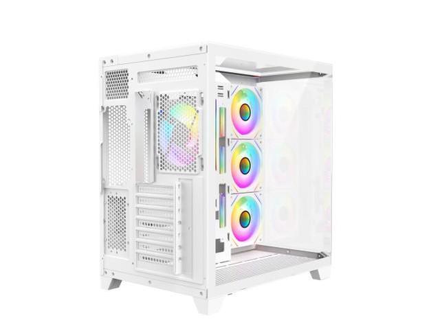 Alt view image 4 of 8 - DIYPC ARGB-N8-W White Dual USB3.0/ 1 xType C Tempered Glass ATX Gaming Computer Case w/ 4 xTempered Glass Panel and 4 x ARGB PWM Fans (Pre-Installed)