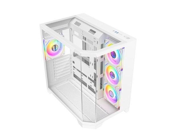 Alt view image 2 of 8 - DIYPC ARGB-N8-W White Dual USB3.0/ 1 xType C Tempered Glass ATX Gaming Computer Case w/ 4 xTempered Glass Panel and 4 x ARGB PWM Fans (Pre-Installed)