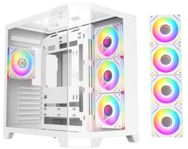 Main image of DIYPC ARGB-N8-W White Dual USB3.0/ 1 xType C Tempered Glass ATX Gaming Computer Case w/ 4 xTempered Glass Panel and 4 x ARGB PWM Fans (Pre-Installed)