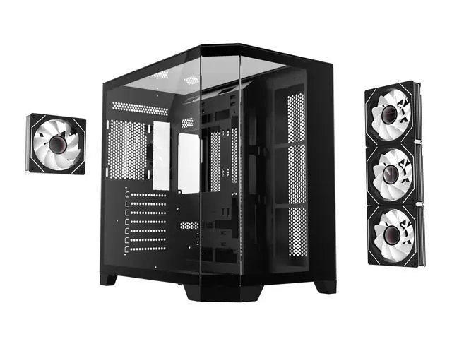 Alt view image 15 of 16 - DIYPC ARGB-N8-BK Black Dual USB3.0/ 1 xType C Tempered Glass ATX Gaming Computer Case w/ 4 x Tempered Glass Panel and 4 x ARGB PWM Fans (Pre-Installed)