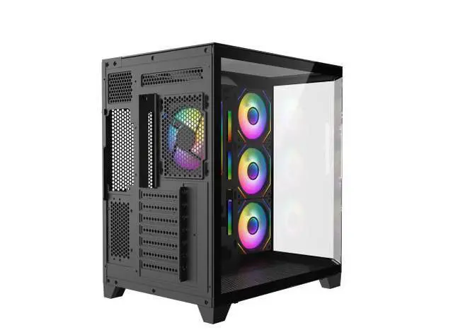 Alt view image 13 of 16 - DIYPC ARGB-N8-BK Black Dual USB3.0/ 1 xType C Tempered Glass ATX Gaming Computer Case w/ 4 x Tempered Glass Panel and 4 x ARGB PWM Fans (Pre-Installed)