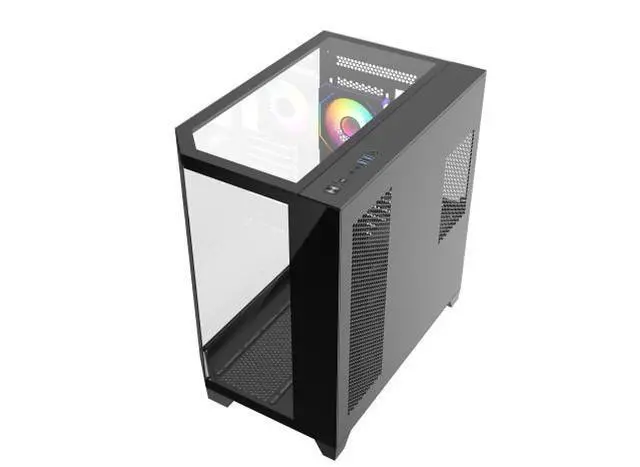 Alt view image 12 of 16 - DIYPC ARGB-N8-BK Black Dual USB3.0/ 1 xType C Tempered Glass ATX Gaming Computer Case w/ 4 x Tempered Glass Panel and 4 x ARGB PWM Fans (Pre-Installed)