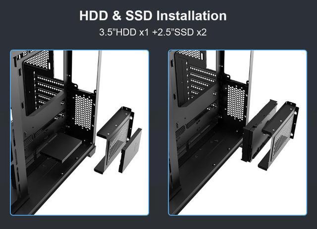 Alt view image 8 of 16 - DIYPC ARGB-N8-BK Black Dual USB3.0/ 1 xType C Tempered Glass ATX Gaming Computer Case w/ 4 x Tempered Glass Panel and 4 x ARGB PWM Fans (Pre-Installed)