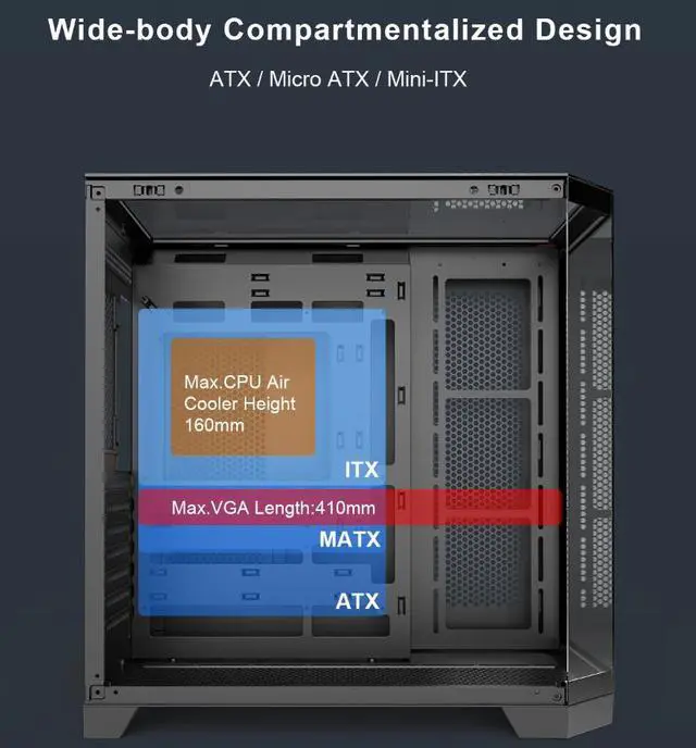 Alt view image 6 of 16 - DIYPC ARGB-N8-BK Black Dual USB3.0/ 1 xType C Tempered Glass ATX Gaming Computer Case w/ 4 x Tempered Glass Panel and 4 x ARGB PWM Fans (Pre-Installed)