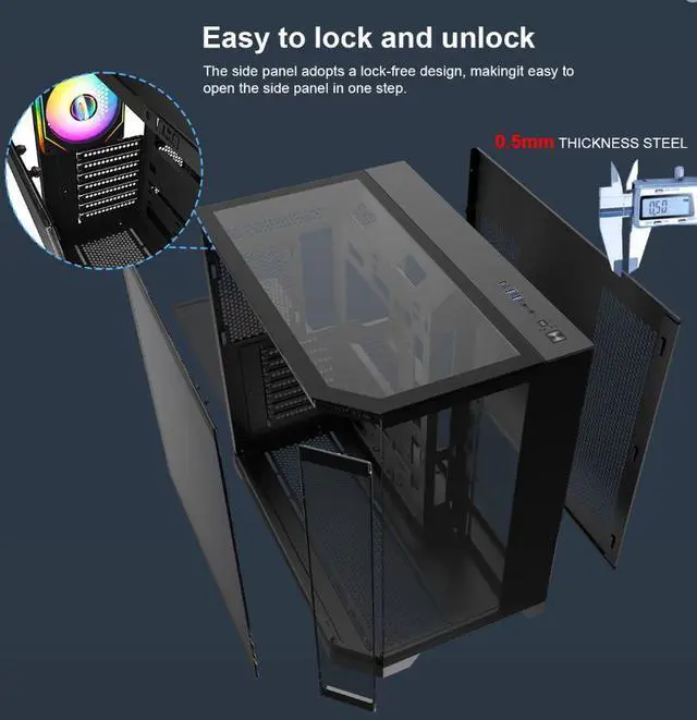 Alt view image 4 of 16 - DIYPC ARGB-N8-BK Black Dual USB3.0/ 1 xType C Tempered Glass ATX Gaming Computer Case w/ 4 x Tempered Glass Panel and 4 x ARGB PWM Fans (Pre-Installed)