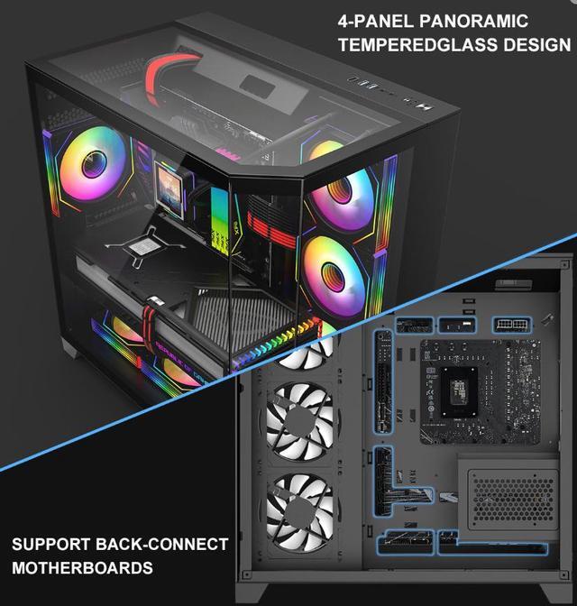 Alt view image 2 of 16 - DIYPC ARGB-N8-BK Black Dual USB3.0/ 1 xType C Tempered Glass ATX Gaming Computer Case w/ 4 x Tempered Glass Panel and 4 x ARGB PWM Fans (Pre-Installed)