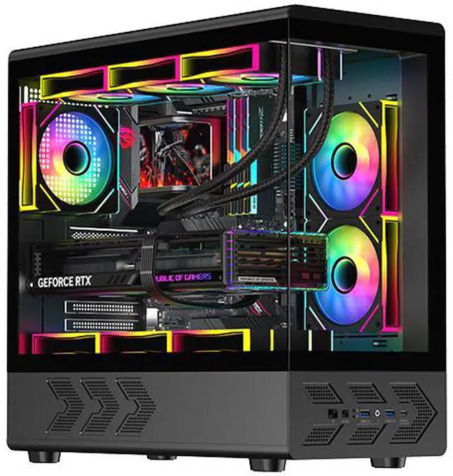 Alt view image 14 of 16 - DIYPC IDX1-BK-ARGB Black USB3.0/ Type C Tempered Glass ATX Gaming Computer Case w/ Dual Tempered Glass Panel and 3 x ARGB PWM Fans (Pre-Installed)