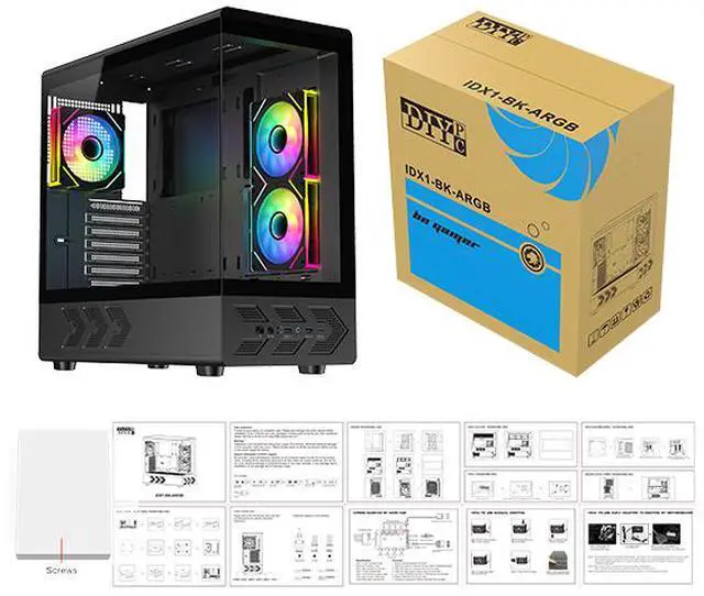 Alt view image 15 of 16 - DIYPC IDX1-BK-ARGB Black USB3.0/ Type C Tempered Glass ATX Gaming Computer Case w/ Dual Tempered Glass Panel and 3 x ARGB PWM Fans (Pre-Installed)