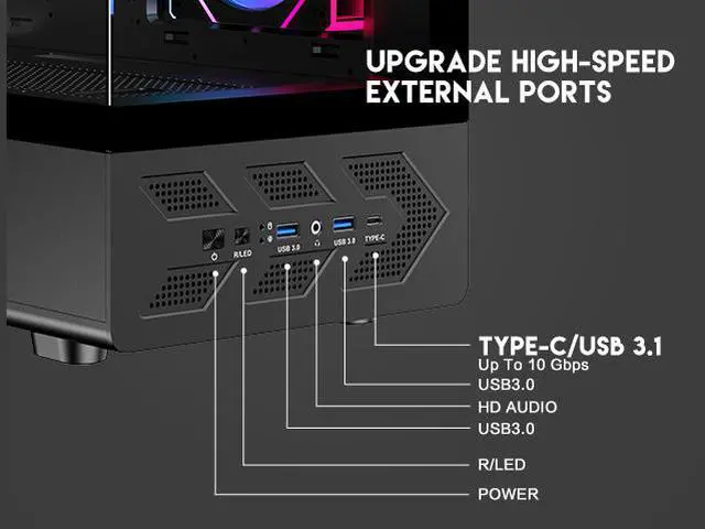 Alt view image 4 of 16 - DIYPC IDX1-BK-ARGB Black USB3.0/ Type C Tempered Glass ATX Gaming Computer Case w/ Dual Tempered Glass Panel and 3 x ARGB PWM Fans (Pre-Installed)