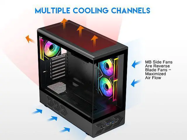 Alt view image 6 of 16 - DIYPC IDX1-BK-ARGB Black USB3.0/ Type C Tempered Glass ATX Gaming Computer Case w/ Dual Tempered Glass Panel and 3 x ARGB PWM Fans (Pre-Installed)