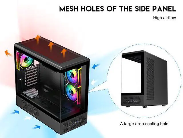 Alt view image 8 of 16 - DIYPC IDX1-BK-ARGB Black USB3.0/ Type C Tempered Glass ATX Gaming Computer Case w/ Dual Tempered Glass Panel and 3 x ARGB PWM Fans (Pre-Installed)