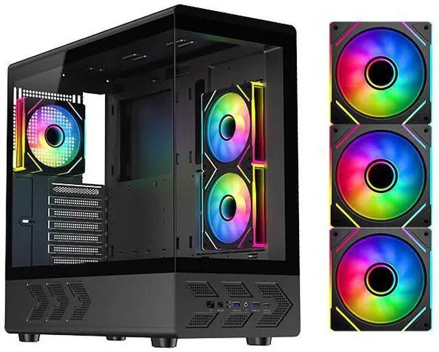 Main image of DIYPC IDX1-BK-ARGB Black USB3.0/ Type C Tempered Glass ATX Gaming Computer Case w/ Dual Tempered Glass Panel and 3 x ARGB PWM Fans (Pre-Installed)