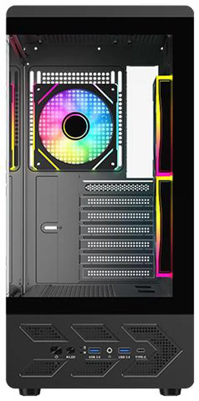 Alt view image 12 of 16 - DIYPC IDX1-BK-ARGB Black USB3.0/ Type C Tempered Glass ATX Gaming Computer Case w/ Dual Tempered Glass Panel and 3 x ARGB PWM Fans (Pre-Installed)