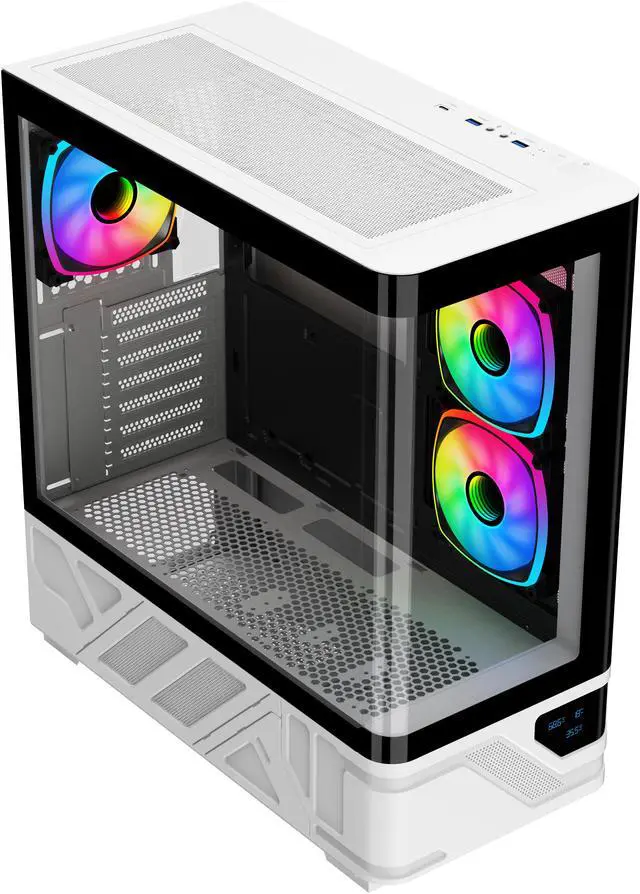 Alt view image 5 of 8 - DIYPC IDX2-LCD-ARGB Black Dual USB3.0/ 1 x Type C Tempered Glass ATX Gaming Computer Case w/ Dual Tempered Glass Panel and 3 x ARGB PWM Fans (Pre-Installed)