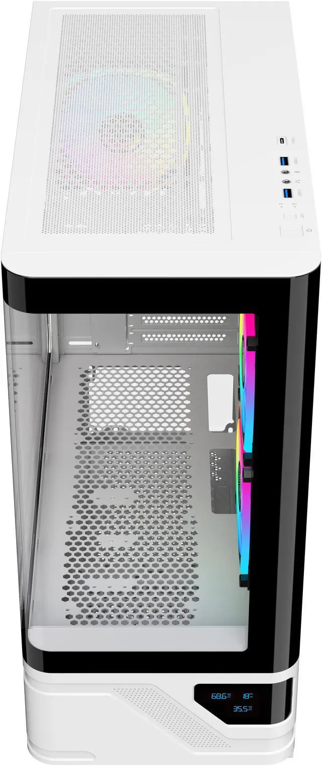 Alt view image 7 of 8 - DIYPC IDX2-LCD-ARGB Black Dual USB3.0/ 1 x Type C Tempered Glass ATX Gaming Computer Case w/ Dual Tempered Glass Panel and 3 x ARGB PWM Fans (Pre-Installed)