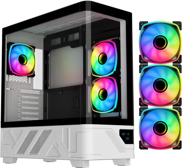 Main image of DIYPC IDX2-LCD-ARGB Black Dual USB3.0/ 1 x Type C Tempered Glass ATX Gaming Computer Case w/ Dual Tempered Glass Panel and 3 x ARGB PWM Fans (Pre-Installed)