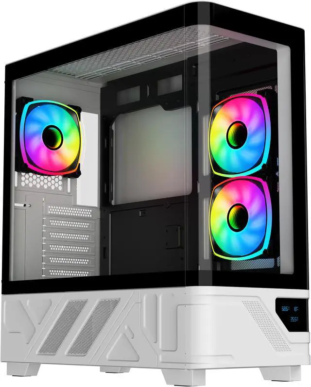 Alt view image 4 of 8 - DIYPC IDX2-LCD-ARGB Black Dual USB3.0/ 1 x Type C Tempered Glass ATX Gaming Computer Case w/ Dual Tempered Glass Panel and 3 x ARGB PWM Fans (Pre-Installed)
