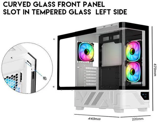 Alt view image 4 of 17 - DIYPC IDX2-LCD-ARGB Black USB3.0/Type C Curved Tempered Glass ATX Gaming Computer Case w/Integrated LCD Screen, 3 x ARGB PWM Fans (Pre-Installed)