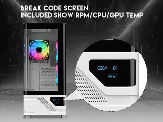 Alt view image 3 of 17 - DIYPC IDX2-LCD-ARGB Black USB3.0/Type C Curved Tempered Glass ATX Gaming Computer Case w/Integrated LCD Screen, 3 x ARGB PWM Fans (Pre-Installed)